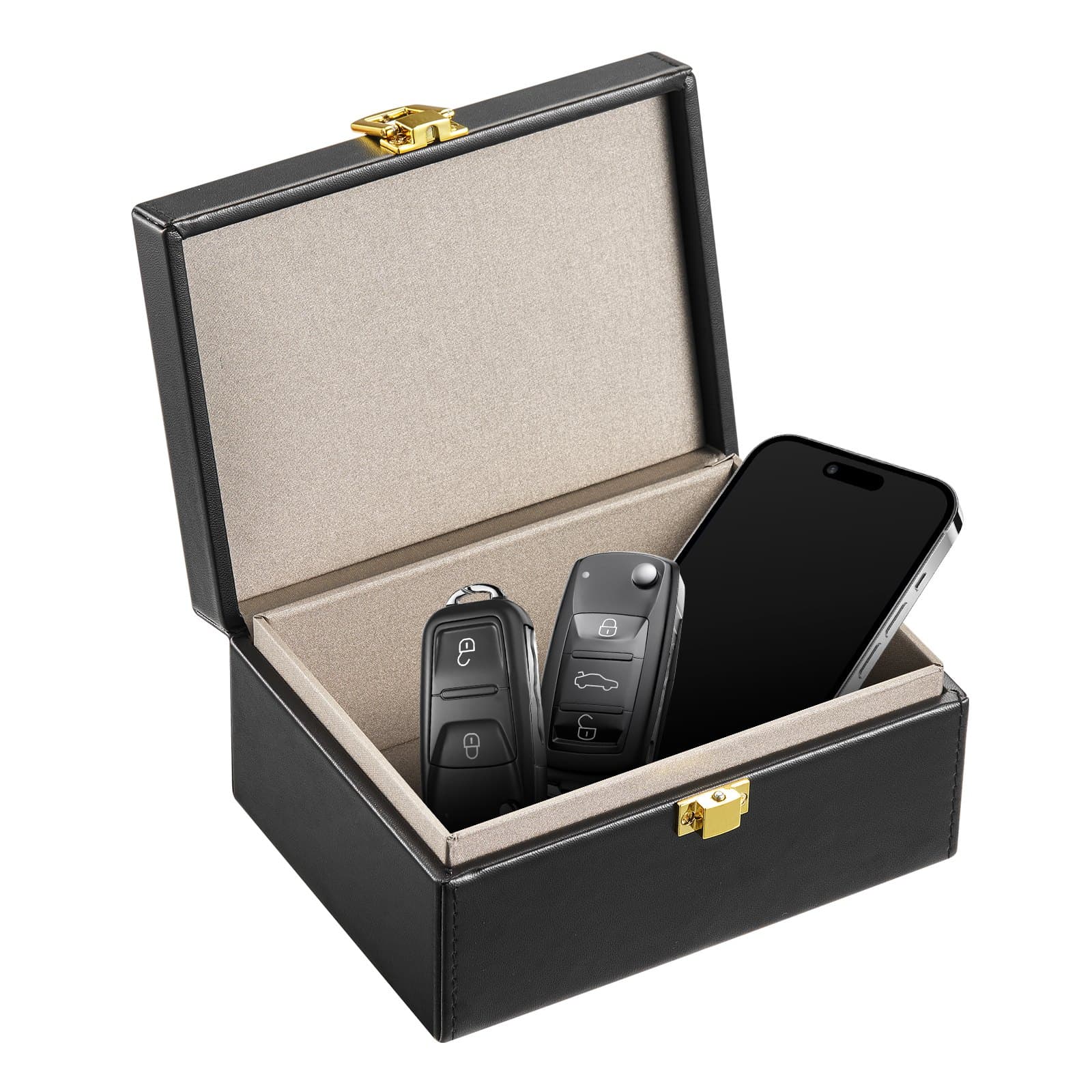 Faraday Box, Funda De Cuero Sintético Con Bloqueo De Señal, Protector De Llavero Sin Llave Para WiFi, RFID, GPS, Bluetooth Y 5G, Caja Antirrobo Y Antipiratería, Color Negro (15,9 X 11,4 X 7,4 Cm)