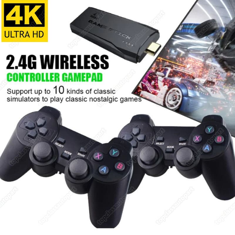 Wireless H  DMI 4K TV Game Stick Console 20000  Built-in Games &2 Wireless Gamepad